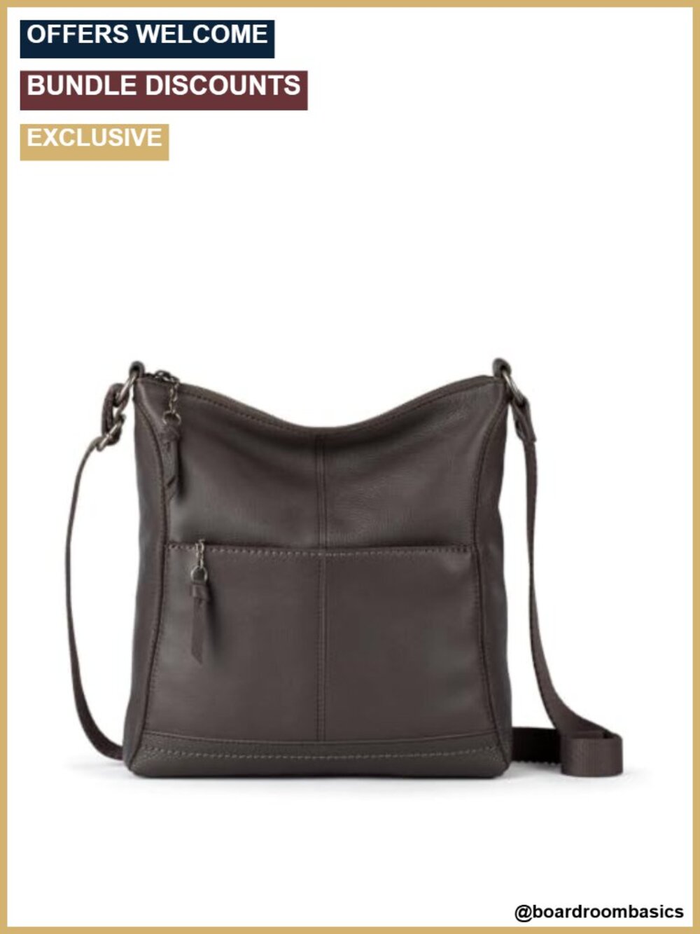Leather Crossbody Bag Adjustable Strap Zipper Closure Travel Purse